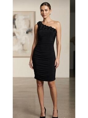 City Triangle Black One-Shoulder Floral Detail Bodycon Dress, Size M
